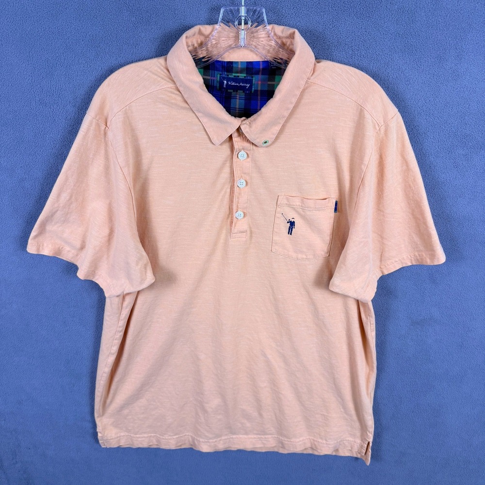 William Murray Golf Polo Shirt Mens Large Peach Slub Knit Pocket Short Sleeve